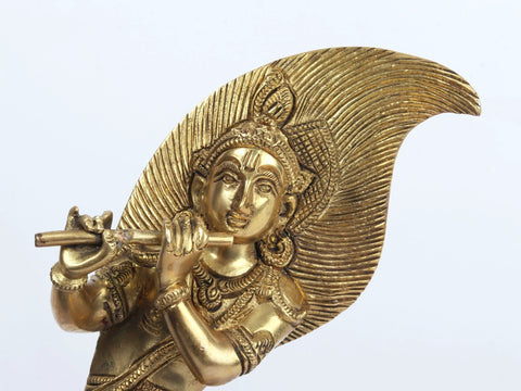 12" Superfine Lord Krishna Door Handle in Brass | Handmade | Made in India