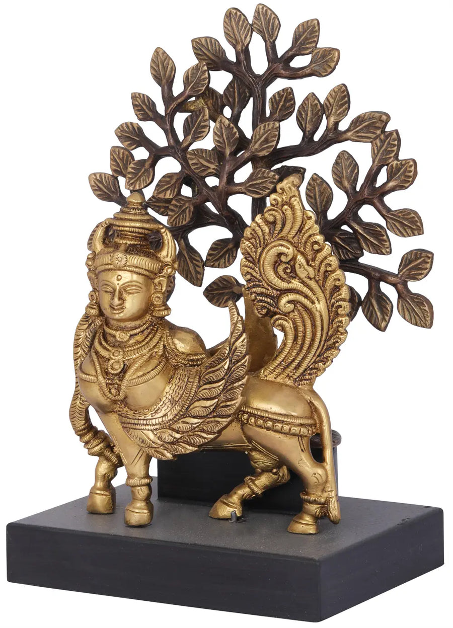Brass Kamadhenu Cow Statue with Tree Background Handmade