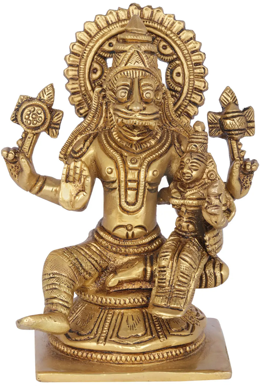 5" Narasimha with Goddess Lakshmi Brass Statue Handmade