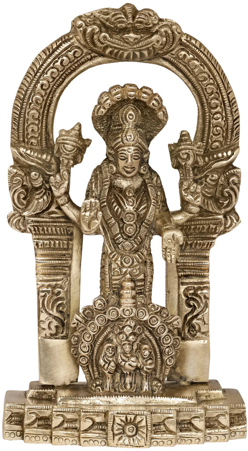 6" Lord Vishnu Handmade Brass Idol for Pooja