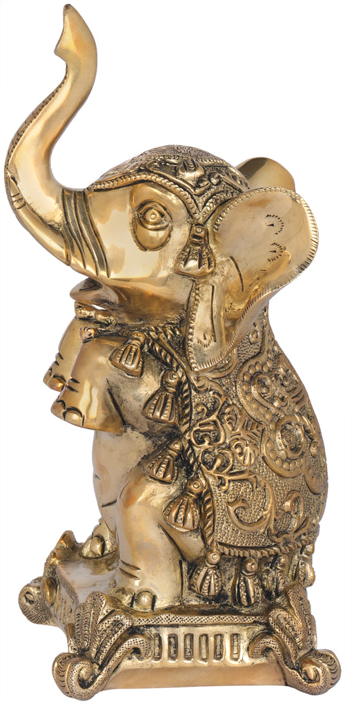 Brass Elephant Seated on Hind Legs Vastu Statue