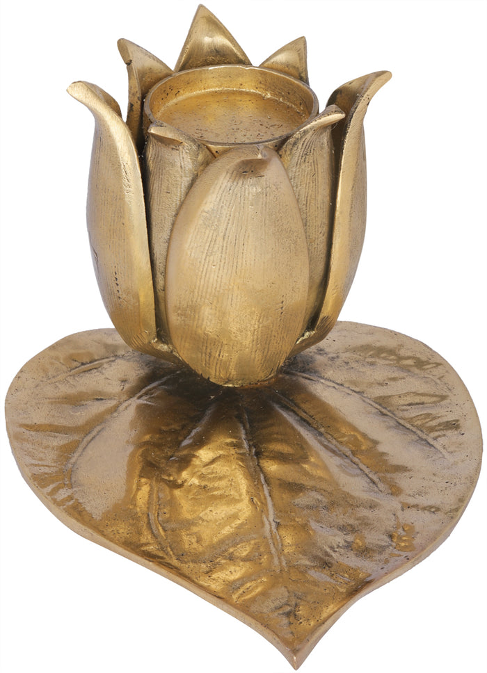 Lotus Flower Brass Candle Holder on Betel Leaf