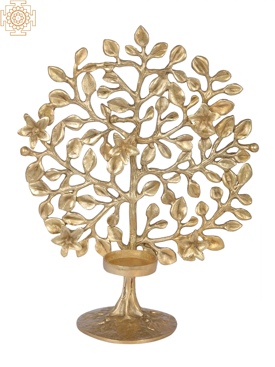 Tree with Attached Candle Holder Brass Sculpture