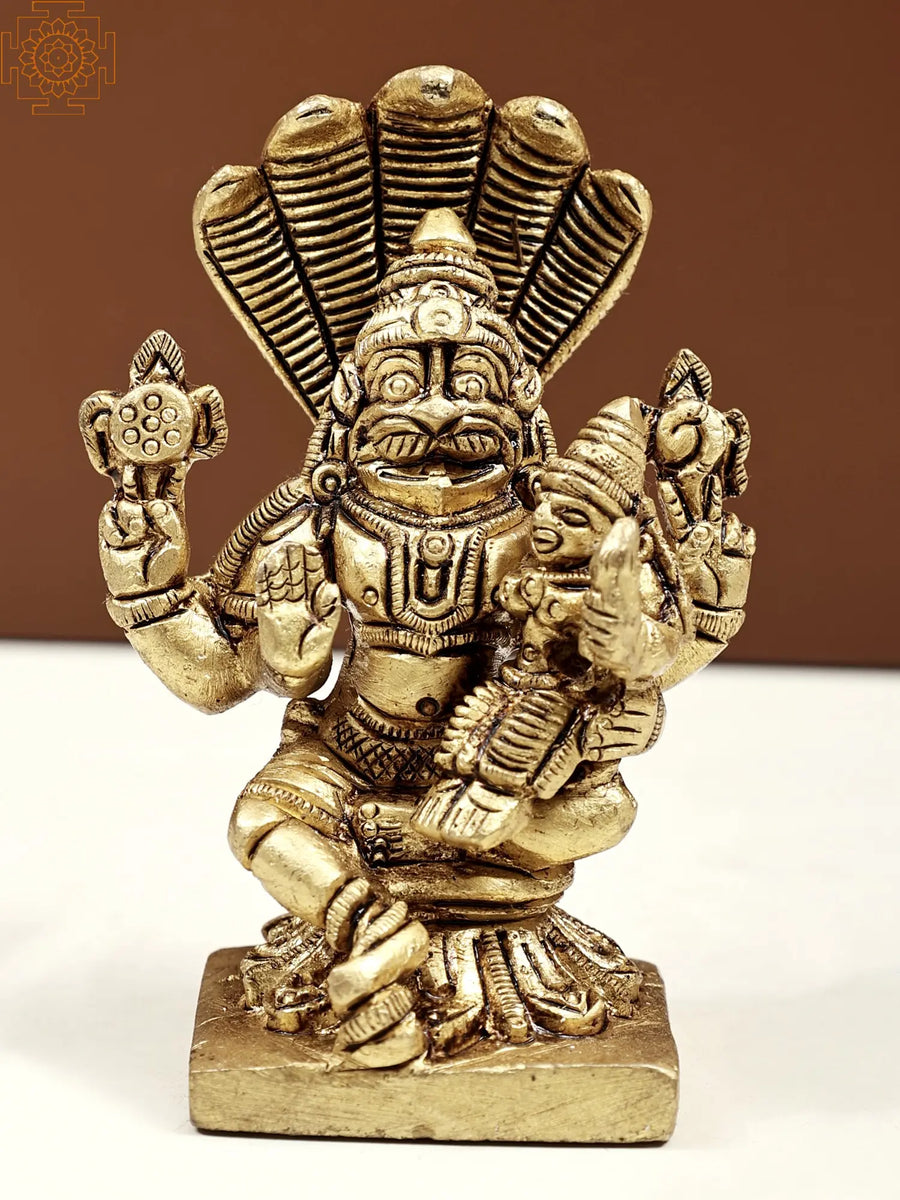 3" Narasimha Lakshmi Sheshanaga Brass Statue Handmade