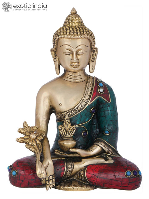 7" Tibetan Buddhist Medicine Buddha In Brass | Handmade | Made In India