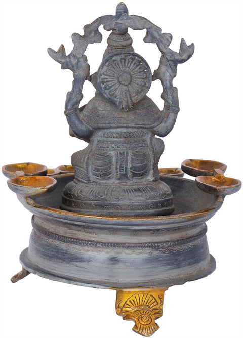 8" Brass Nine-Wick Ganesha Lamp Vessel | Indian Handcrafted Idol