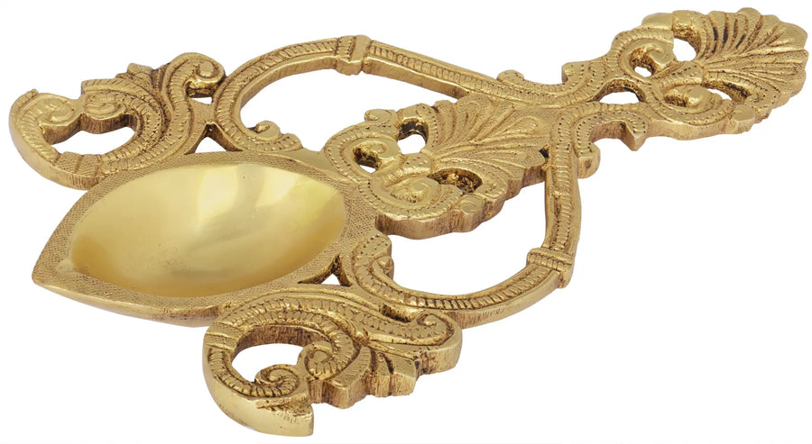 4" Handmade Brass Handheld Aarti Lamp for Pooja