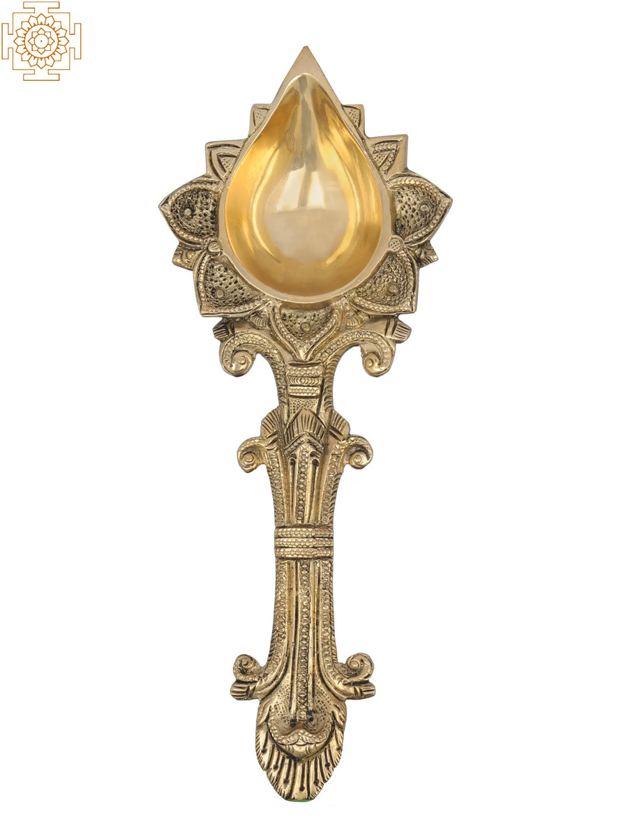 8" Handmade Brass Aarti Lamp for Pooja