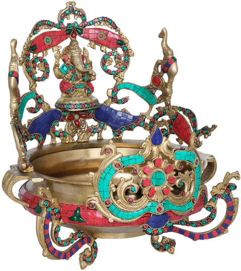 15" Gaja Ganesha Urli in Brass | Handmade | Made in India