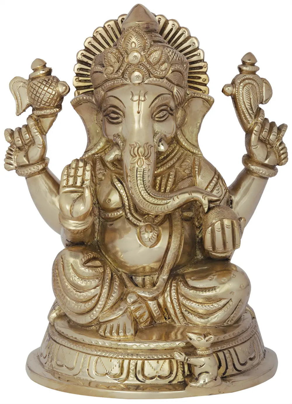 8" Four Armed Blessing Ganesha In Brass | Handmade | Made In India