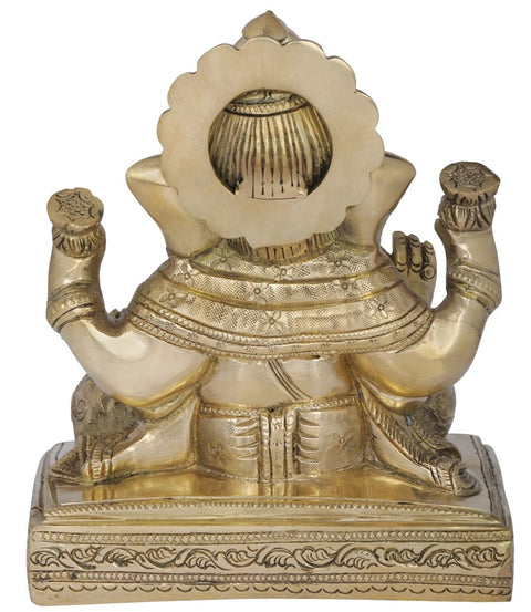 6" Bhagawan Ganesha Seated on Chowki In Brass | Handmade | Made In India