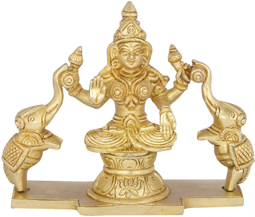 5" Auspicious Gajalakshmi Brass Sculpture Handmade