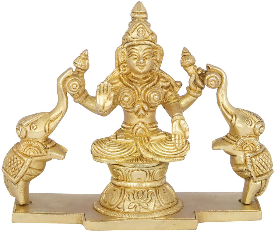 5" Auspicious Gajalakshmi Brass Sculpture Handmade