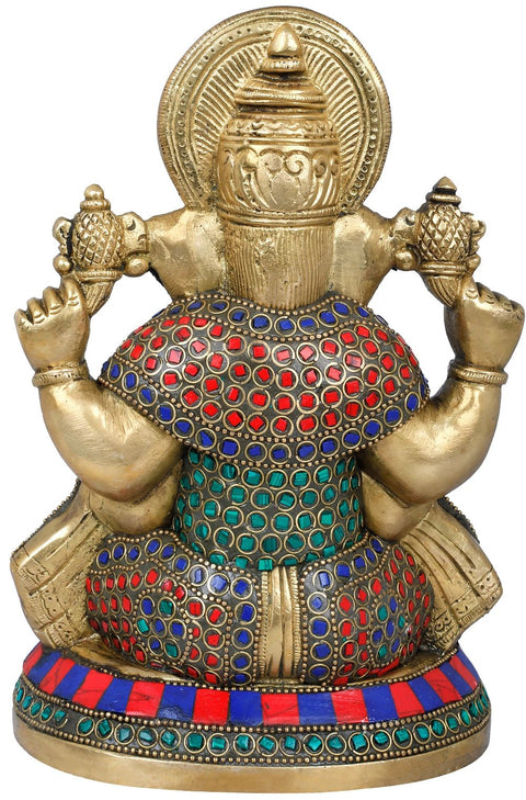 8" Inlaid Lord Ganesha In Brass | Handmade | Made In India