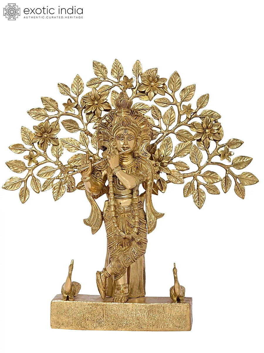 Lord Krishna Playing Flute Brass Idol for Pooja
