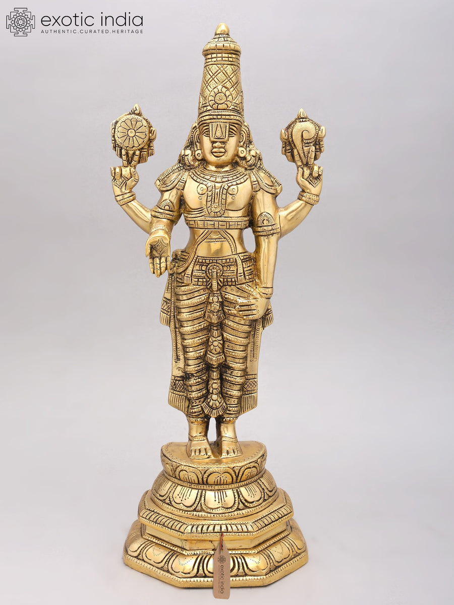 19" Handmade Lord Venkateshvara Brass Idol for Pooja