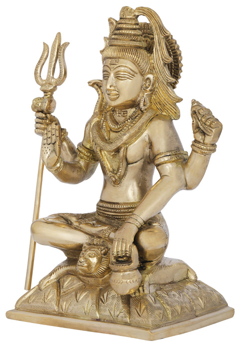 8" Four Armed Seated Shiva In Brass | Handmade | Made In India