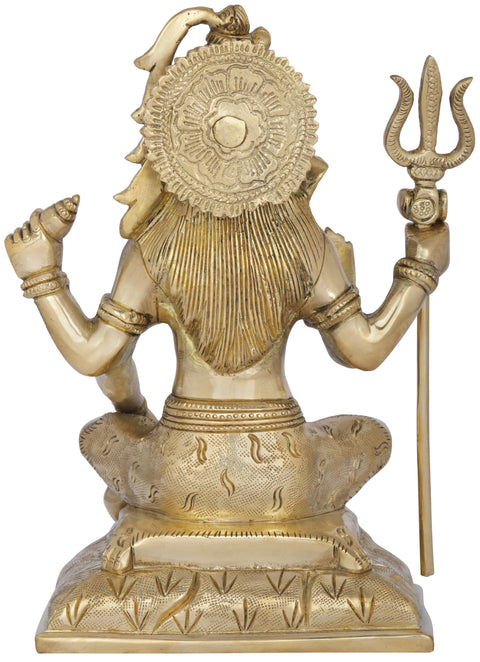 8" Four Armed Seated Shiva In Brass | Handmade | Made In India