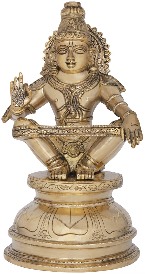 14" Lord Ayyappan Handmade Brass Statue for Pooja