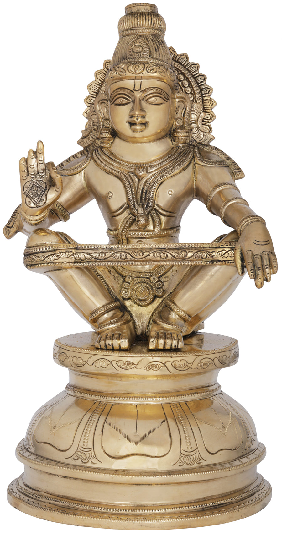14" Lord Ayyappan Handmade Brass Statue for Pooja