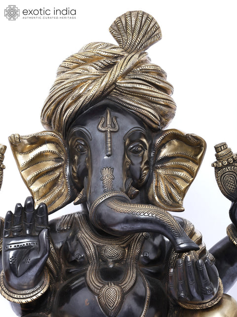 18" Superfine Royal Grandeur of Turbaned Ganesha | Handmade Brass Statue