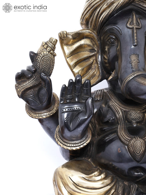 18" Superfine Royal Grandeur of Turbaned Ganesha | Handmade Brass Statue