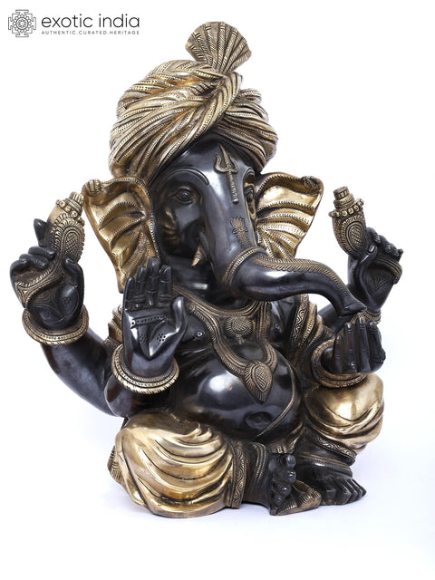 18" Superfine Royal Grandeur of Turbaned Ganesha | Handmade Brass Statue