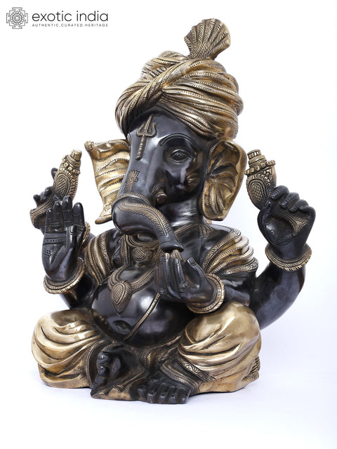 18" Superfine Royal Grandeur of Turbaned Ganesha | Handmade Brass Statue