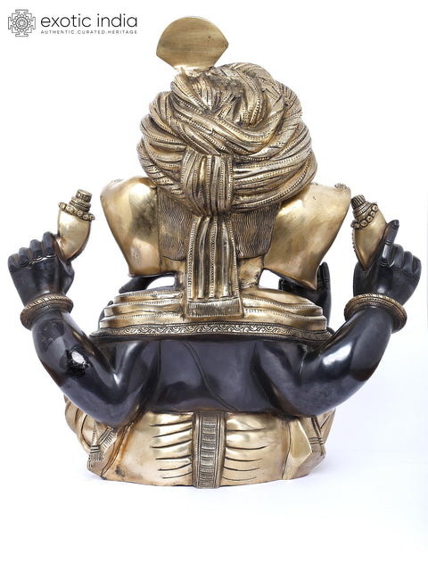 18" Superfine Royal Grandeur of Turbaned Ganesha | Handmade Brass Statue