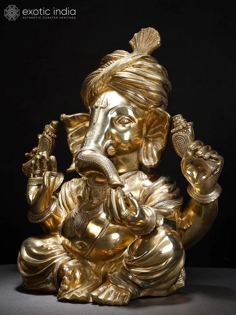 18" Superfine Royal Grandeur of Turbaned Ganesha | Handmade Brass Statue