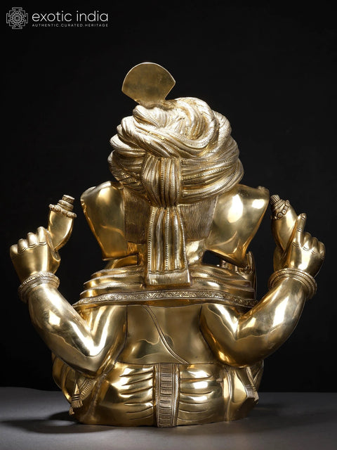 18" Superfine Royal Grandeur of Turbaned Ganesha | Handmade Brass Statue