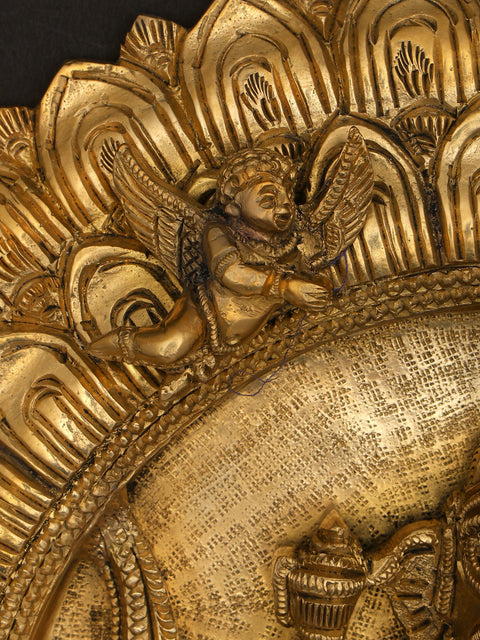 10" Lord Ganesha Wall Hanging Lotus Plate In Brass