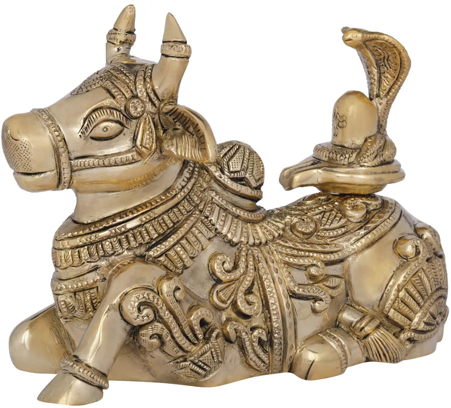 5" Nandi Brass Statue with Shiva Linga Handmade