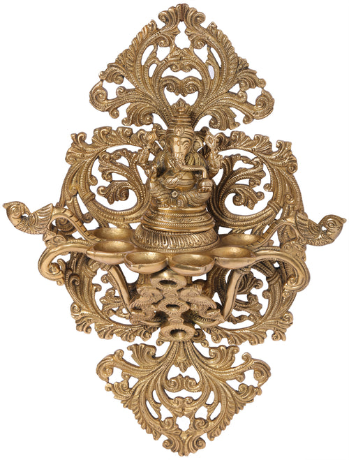 12" Handmade Ganesha Parrot Brass Wall Hanging Lamp