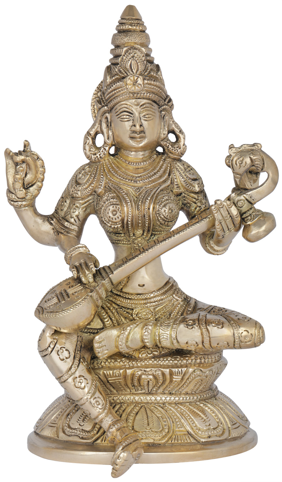 7" Saraswati Brass Idol - Hindu Goddess of Wisdom Handmade