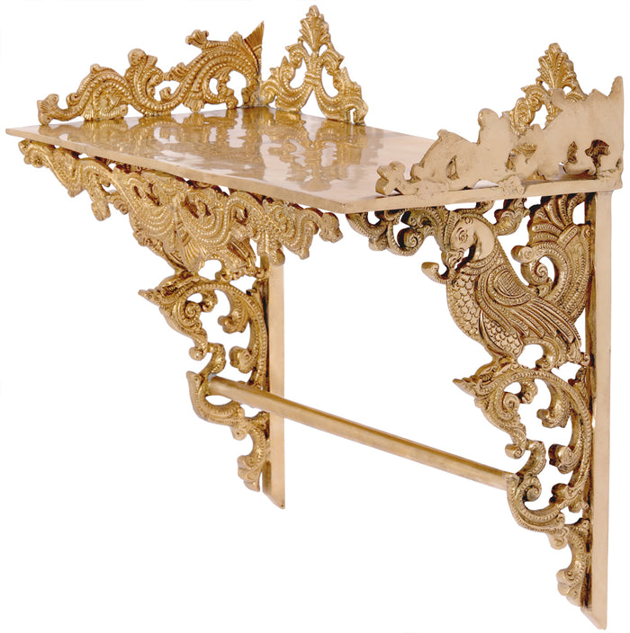 Wall-Mounted Vine-And-Peacock Brass Altar