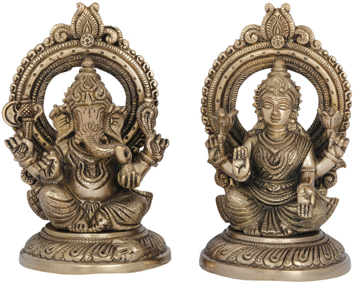 6" Lakshmi Ganesha Brass Statue Handmade for Pooja