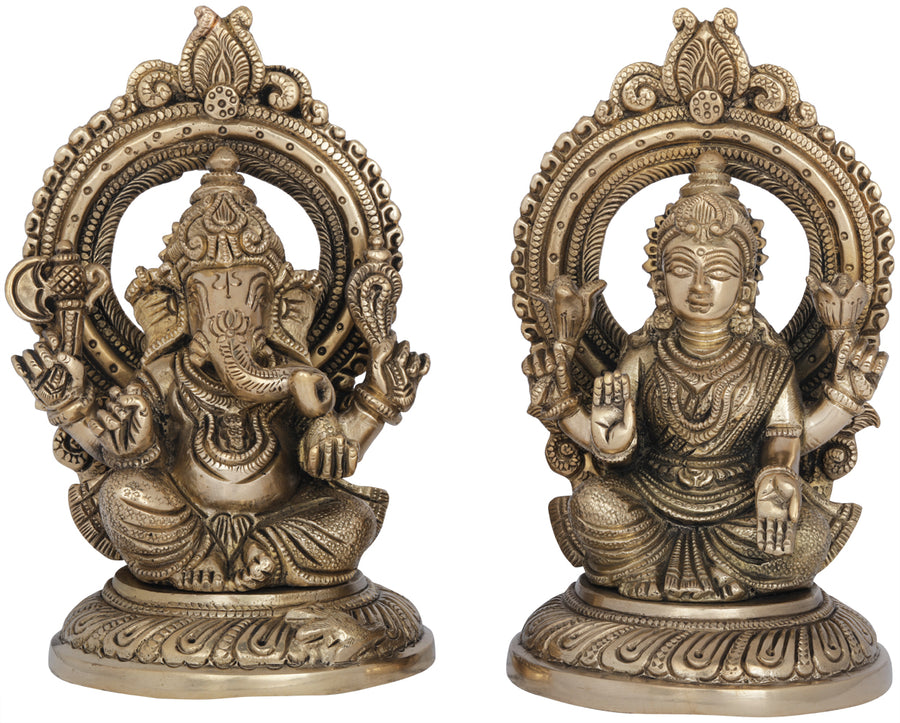 6" Lakshmi Ganesha Brass Statue Handmade for Pooja