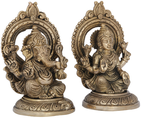 6" Lakshmi Ganesha In Brass | Handmade | Made In India