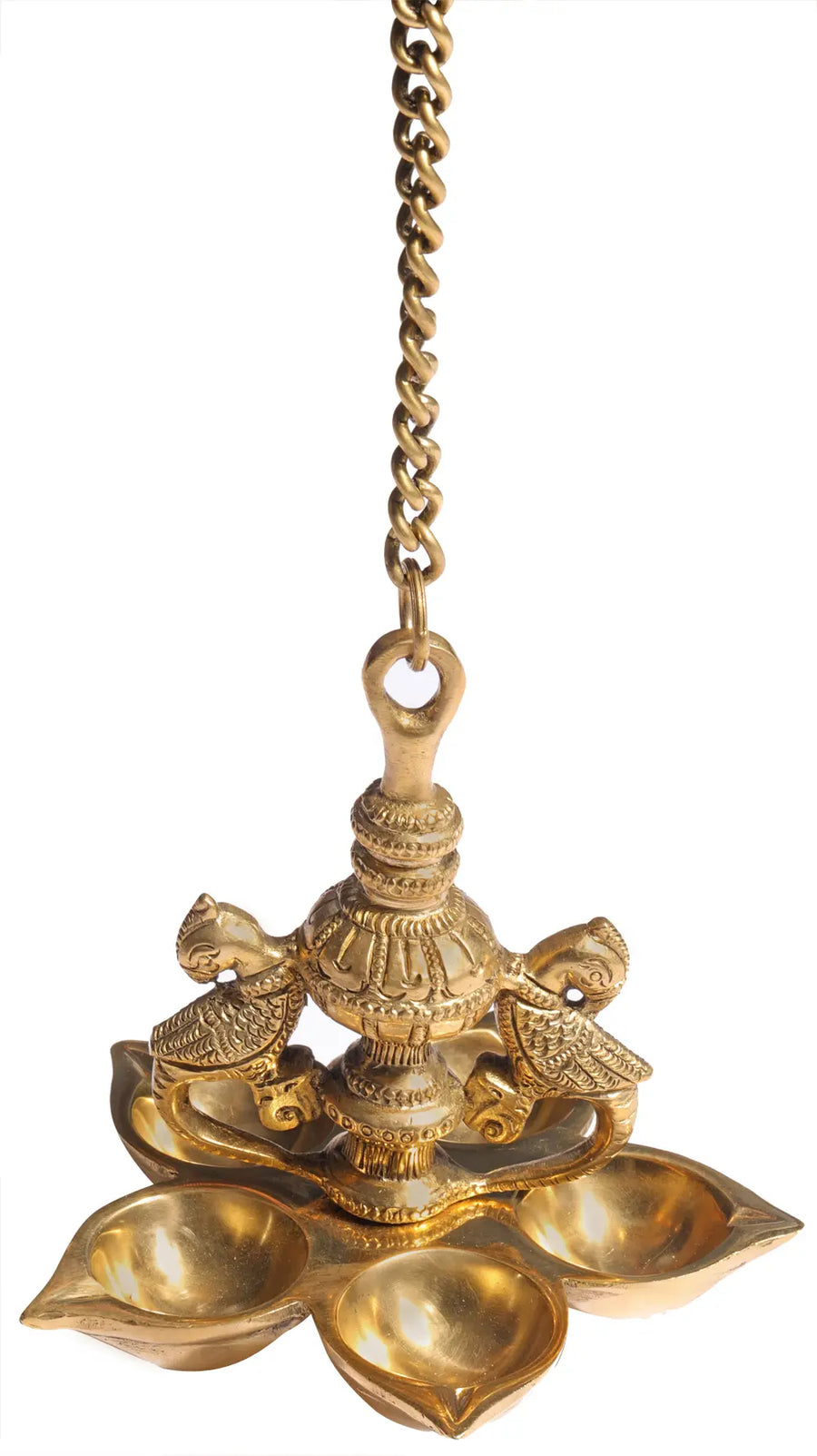 7" Brass Parrot Roof Hanging Lamp with Five Wicks