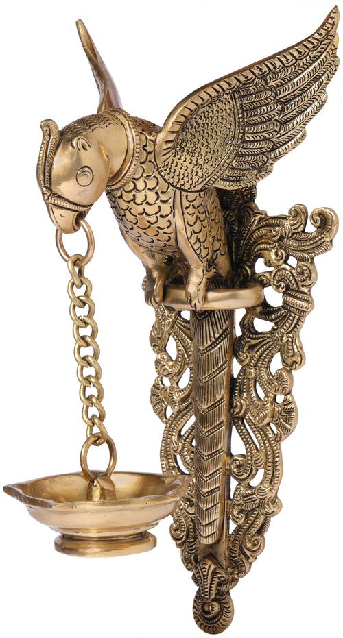 Wall Mounted Brass Parrot Lamp with Hanging Wick