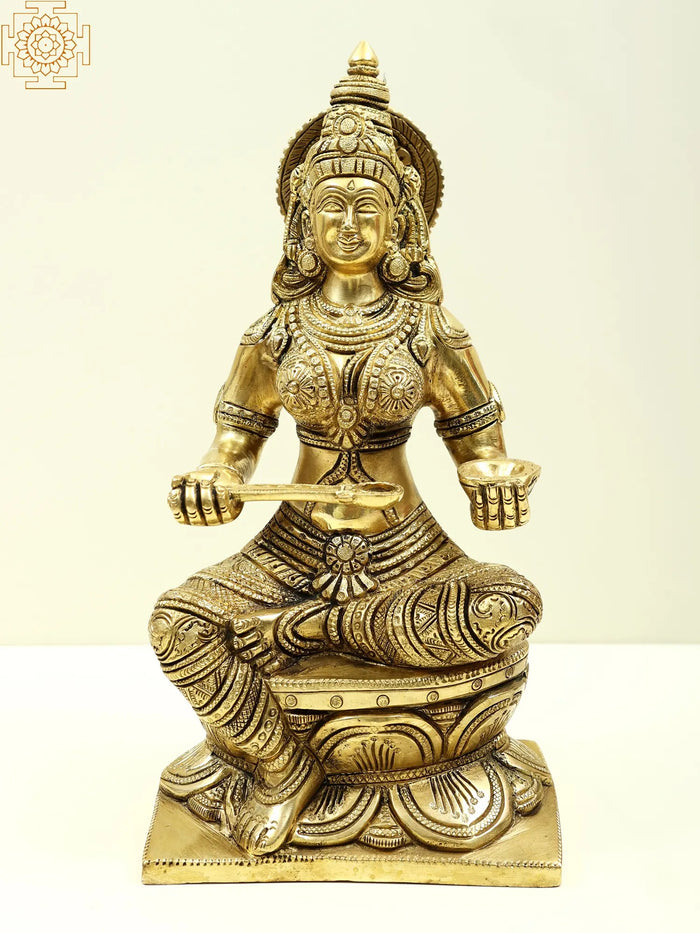 12" Devi Annapoorna - The Goddess of Food and Nourishment In Brass