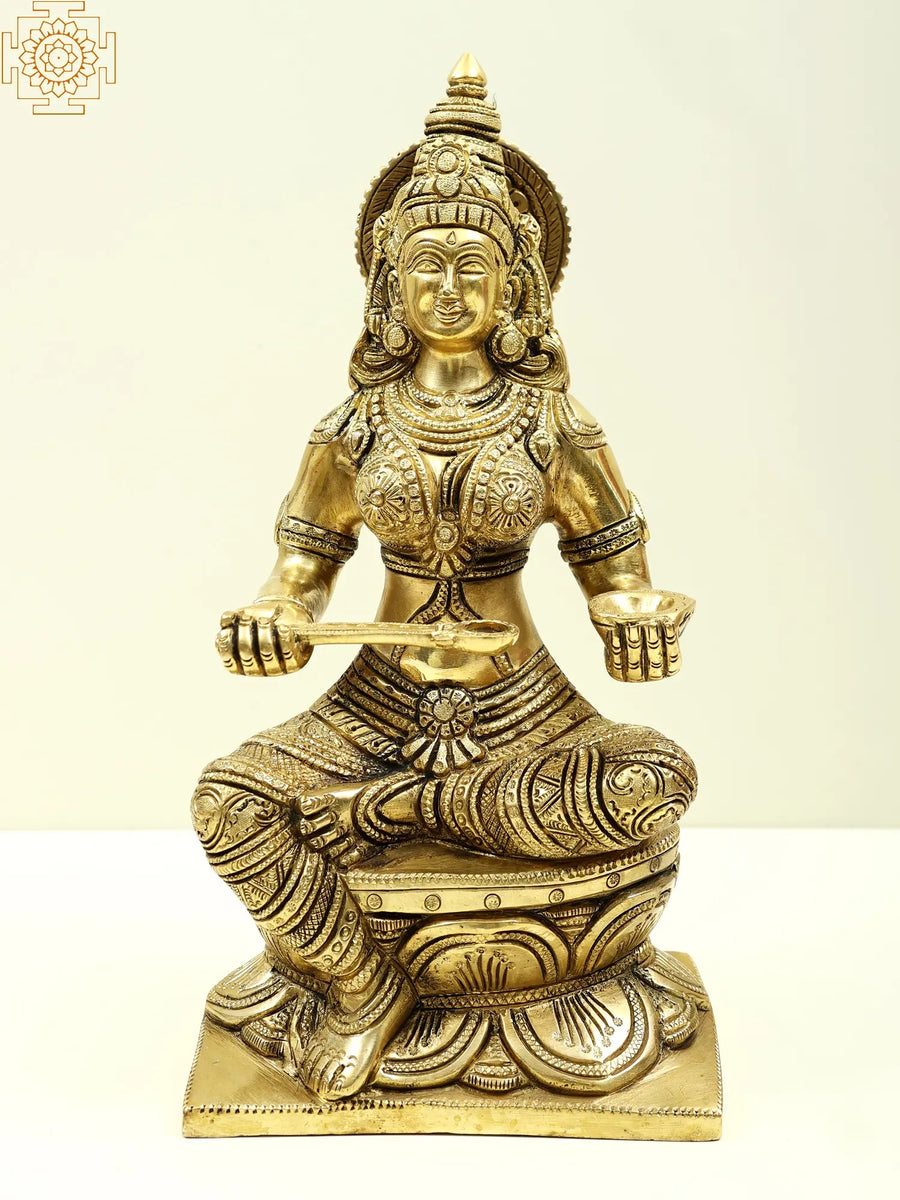 12" Devi Annapoorna Brass Statue - Goddess of Food and Nourishment