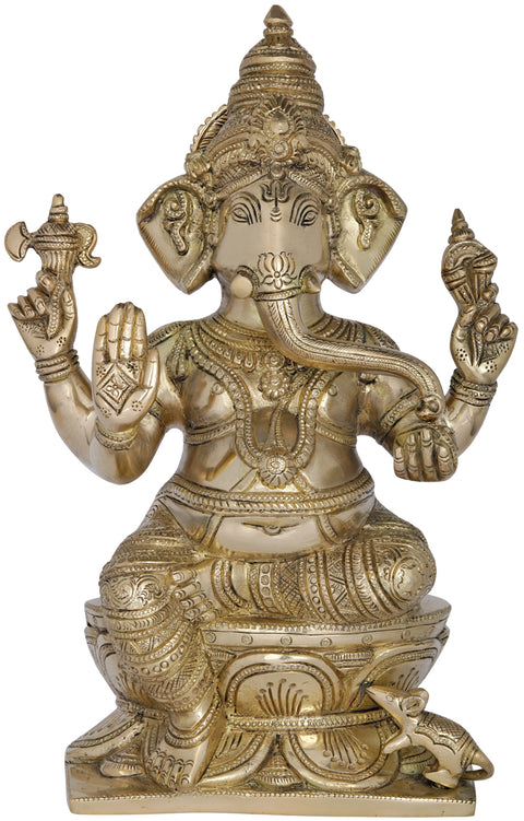 12" Lord Ganesha Granting Abhaya to His Devotees In Brass | Handmade | Made In India