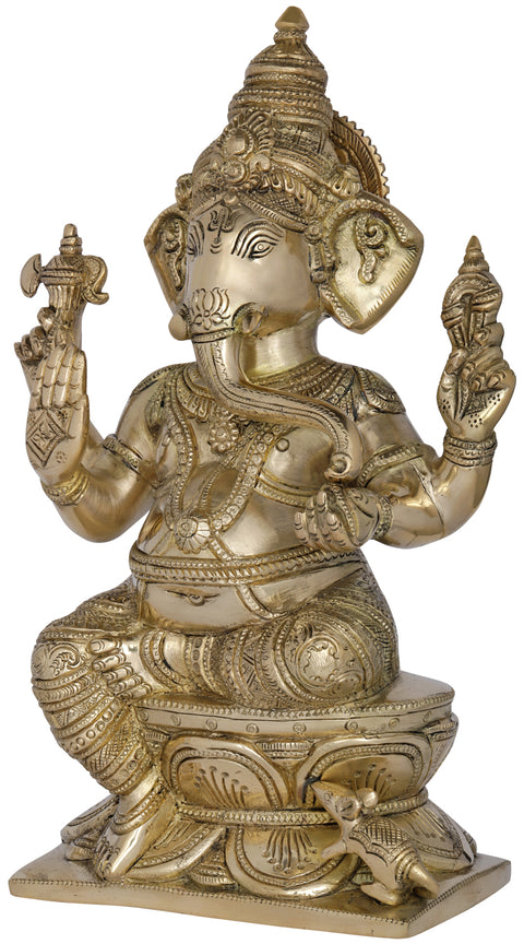12" Lord Ganesha Granting Abhaya to His Devotees In Brass | Handmade | Made In India