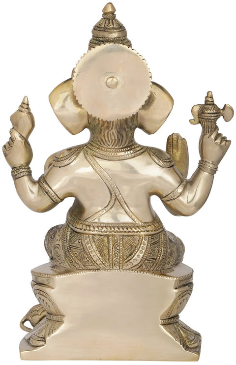 12" Lord Ganesha Granting Abhaya to His Devotees In Brass | Handmade | Made In India