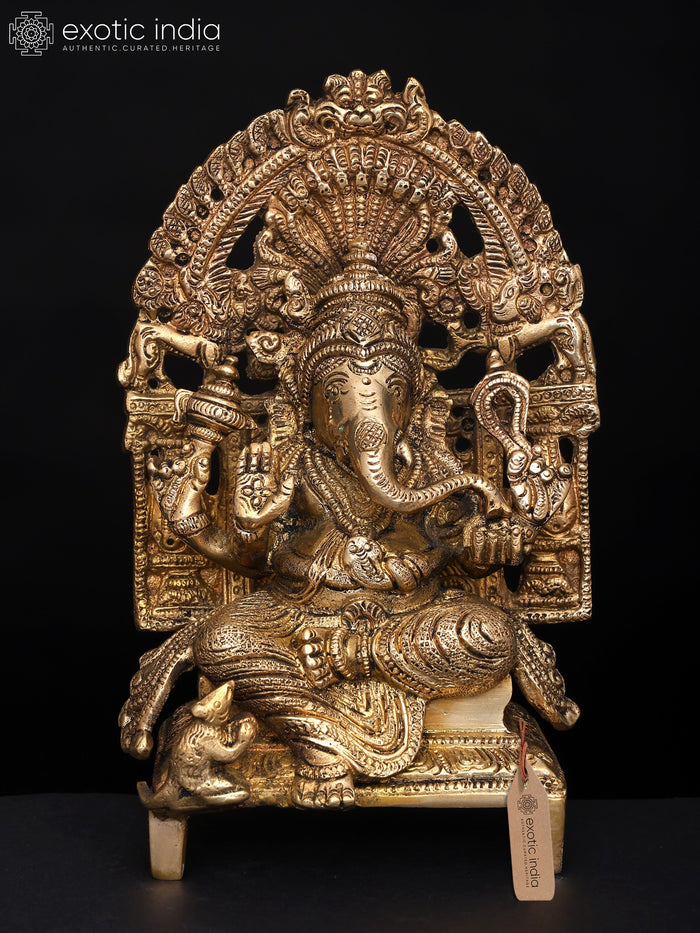 8" King Ganesha Handmade Brass Statue for Pooja
