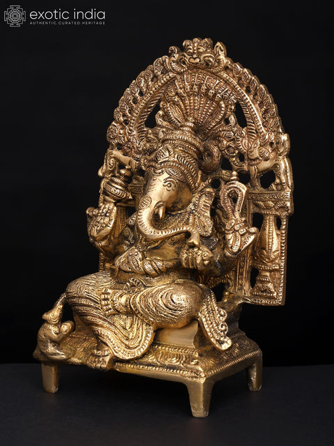 8" King Ganesha In Brass | Handmade | Made In India