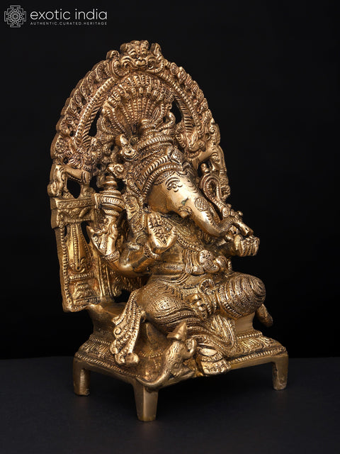 8" King Ganesha In Brass | Handmade | Made In India