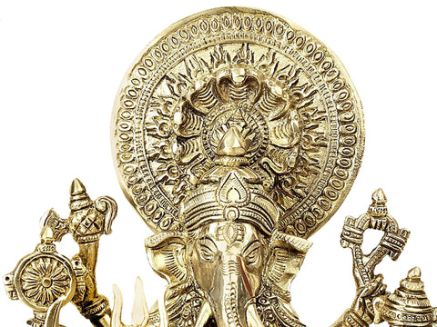 11" Brass Drishti Ganapati Statue with Serpents Aureole | Handmade | Made in India